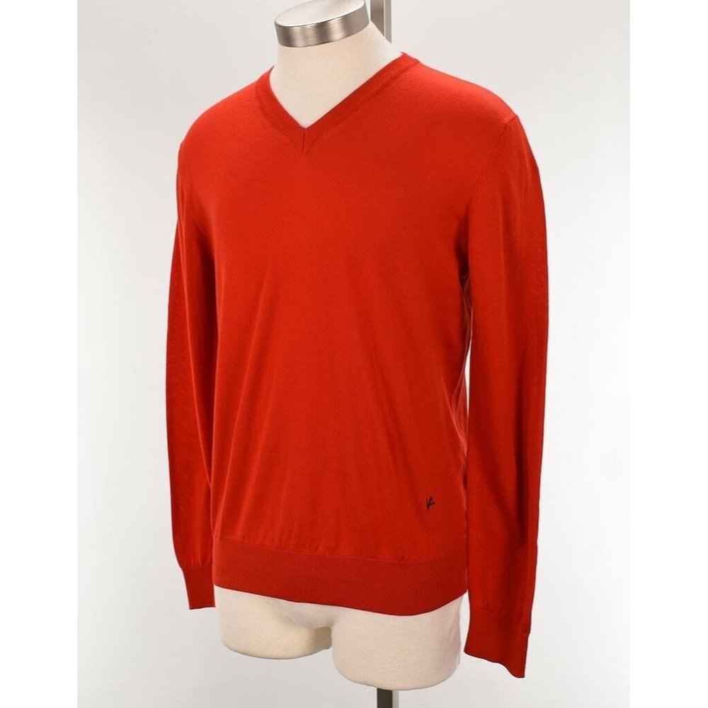 ISAIA Mens Red Slim Fit Cotton V Neck Sweater LARGE Italy NWT